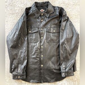 Harley Davidson Black Leather Jacket Shirt Snaps